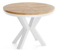 Table à manger extensible - Clara - Ronde - Chêne Craft - Pieds métal blanc - Style industriel - 100-180 x 100 x 76 cm