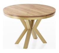 Table à Manger Ronde Extensible Style Loft - Table Industrielle Avec Pieds Métalliques Dorés - Table Gain De Place Pour Salon - Chêne Craft Or - 100