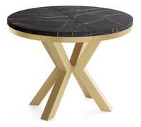 Table à Manger Ronde Extensible Style Loft - Table Industrielle Avec Pieds Métalliques Dorés - Table Gain De Place Pour Salon - Marbre Noir - 100 à