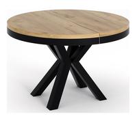 WFL GROUP Table à Manger Ronde Extensible Style Loft - Table Industrielle avec Pieds en Métal Noir - Gain De Place pour Salon Et Séjour - Chêne Craft - 100 Cm