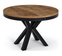 Table à manger extensible - Clara - Ronde - Style loft - Chêne Lefkas - Pieds noir - Gain de place - 100-180 x 100 x 76 cm