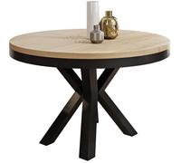 Table à manger extensible - Clara - Ronde - Style loft - Chêne Sonoma - Pieds noir - Gain de place - 100-180 x 100 x 76 cm