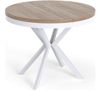 WFL GROUP Table à Manger Extensible Ronde - Table Style Loft avec Pieds en Métal Blancs - 100 à 180 Cm - Table Ronde Style Industriel pour Le Salon - Compacte - 100 Cm - Chêne Sonoma