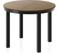 WFL GROUP Round Extendable Dining Table with Black Metal Frame - Table with Black Metal Legs in Loft Style - Space-Saving Table for Living Room, Dining Room Or Kitchen - Lefkas Oak - 100 to 180 cm