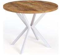Table à manger extensible - Della - Ronde - Style loft - Chêne Lefkas - Pieds métal blanc - 100-180 x 100 x 76 cm - Gain de place