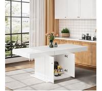 Table à manger extensible design contemporain 140-180 cm panneaux de particules soft white rangement intégré