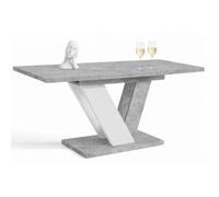 Table à manger extensible DUBLIN Beton et Blanc mat 120 à 160 cm 6 personnes