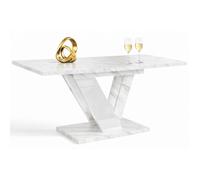 Table à manger extensible DUBLIN Marbre Blanc et Blanc laqué 120 à 160 cm 6 personnes