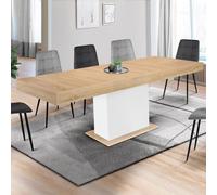IDMarket – Table à manger rectangulaire extensible EDEN – Bois et blanc – 6-10 pers. – 160-200 cm