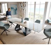 Table à manger extensible Edge 200-300x100 cm céramique Onyx Champagne piètement en W métal noir