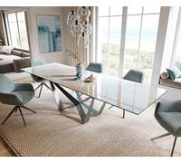 Table à manger extensible Edge 200-300x100 cm céramique Onyx Champagne Spider acier plat inox graphite