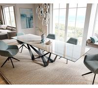 Table à manger extensible Edge 200-300x100 cm céramique Onyx Champagne Spider acier plat noir
