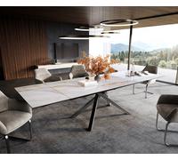 Table à manger extensible Edge 200-300x100 cm céramique Onyx Pearl piètement croisé rectangulaire inox graphite