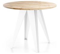 Table De Salle à Manger Ronde De Style Industriel - Moderne - Extensible De 100 Cm à 140 Cm - Pieds Métalliques Blancs - Compacte - Chêne Craft