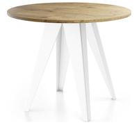 Table à manger extensible - Griffin - Ronde - Chêne Lancelot - Pieds métal blanc - Style industriel - 90-130 x 90 x 76 cm