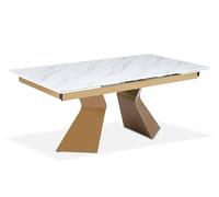 Table à Manger Extensible Icaria en Verre Effet Marbre Blanc et Pieds Or