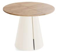 Table à manger extensible - Lamio - Ronde - Chêne Craft - Pieds métal beige cachemire - Style loft - 100-180 x 100 x 76 cm