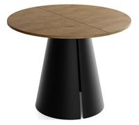 WFL GROUP Table à Manger Ronde Extensible Style Loft - 100 à 180 Cm - Table Industrielle avec Pieds en Métal Coniques Noirs pour 5 à 8 Personnes - Gain De Place pour Salon - Chêne Marron Rustique