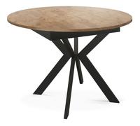 Table à Manger Extensible Ronde Avec Pieds En Métal Noir - Rangement Des Extensions à L'intérieur - Table Ronde Style Industriel Pour Salon Séjour -