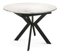 Table à manger extensible - Lily - Ronde - Style industriel - Marbre Blanc - Pieds noir - Rangement intégré - 100-140 x 100 x 76 cm