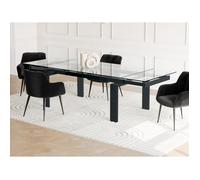 Table à manger extensible LUBANA - Verre trempé et métal - Noir - 8 à 10 couverts