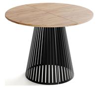 Table à manger extensible - Naro - Ronde - avec lamelles - Style loft - Chêne Craft - Pieds métal noir - 100-180 x 100 x 76 cm