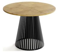 Table à manger extensible - Naro - Ronde - avec lamelles - Style loft - Chêne Lancelot - Pieds métal noir - 100-180 x 100 x 76 cm