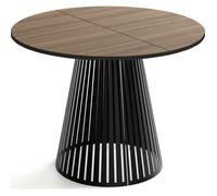 Table à manger extensible - Naro - Ronde - avec lamelles - Style loft - Marron Noyer - Pieds métal noir - 100-180 x 100 x 76 cm