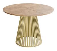 Table à manger extensible - Naro - Ronde - Style loft - Chêne Craft - Pieds métal doré - 100-180 x 100 x 76 cm