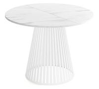 WFL GROUP Table à Manger Ronde Extensible Style Loft - 100 à 180 Cm - Design Industriel avec Pieds en Métal Blanc, Gain De Place pour Salon Ou Salle à Manger - Marbre Blanc