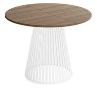 Table à manger extensible - Naro - Ronde - Style loft - Marron Noyer - Pieds métal blanc - 100-180 x 100 x 76 cm