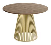 Table à manger extensible - Naro - Ronde - Style loft - Marron Noyer - Pieds métal doré - 100-180 x 100 x 76 cm