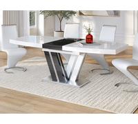 Table à manger extensible NOAMI II - 6 à 8 personnes - MDF laqué gris et blanc