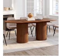 IDMarket - Table à Manger Extensible Ovale Juliette 6-10 Personnes Pieds cylindriques Lattes tasseau Bois Coloris Noyer 160-200 cm