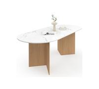 IDMarket - Table à Manger Extensible Ovale Marthe 6-10 Personnes Plateau marbre Blanc Alaska et Bois façon hêtre 160-200 cm