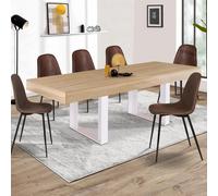 Table à manger extensible PHOENIX 6-10 personnes bois et blanc 160-200 cm Blanc
