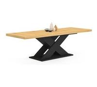 Table à manger extensible rectangle ALICIA 8-12 personnes bois et noir 200-250 cm