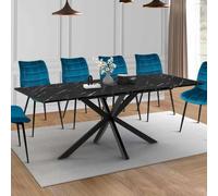 IDMarket Table à manger extensible ALIX rectangulaire 6-10 pers plateau effet marbre noir 160-200 cm