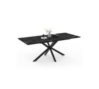 Table À Manger Extensible Rectangle Alix 6-10 Personnes Pied Araignée Métal Noir Et Plateau Effet Marbre Noir Alaska 160-200 Cm Noir