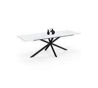 IDMARKET Table à manger extensible rectangle ALIX 8-12 personnes pied araignée noir plateau effet marbre blanc ALASKA 200-240 cm