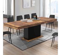 Table à manger extensible rectangle eden 6-10 personnes plateau hawkins bois foncé et noir 160-200cm
