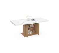 IDMarket - Table à Manger Extensible Rectangle Juliette 6-10 Personnes Plateau Effet marbre Lattes tasseau Bois avec Rangement 160-200 cm