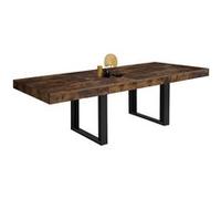 Table à manger extensible rectangle PHOENIX 10-12 personnes bois effet vieilli et noir 200-300 cm