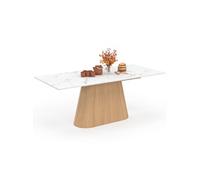 IDMARKET Table à manger extensible rectangle RHONDA 6-10 personnes plateau marbre blanc ALASKA et bois façon hêtre 160-200 cm