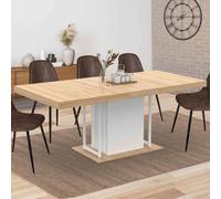Table à manger extensible rectangle ugo 6-10 personnes bois façon hêtre et blanc 160-200 cm