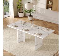 Table à Manger Extensible Rectangulaire 140/180x80 cm avec Plateau 30 mm Épais Très - 6 à 8 Personnes - Cuisine Salon - Marbre Blanc