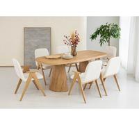 Table à manger extensible rectangulaire arrondie 200 à 300 cm MAZARGUES placage chêne massif marron clair BOBOCHIC Marron clair