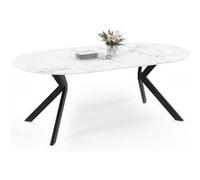 Table à manger extensible ronde ALIX 4-10 personnes pied araignée noir plateau effet marbre blanc ALASKA 110-200 cm Blanc G