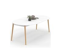 IDMARKET Table à manger extensible ronde ANGELA 4-10 personnes blanc pied bois 110 - 200 cm
