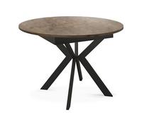 Table à Manger Extensible Ronde Avec Pieds En Métal Noir - Rangement Des Extensions à L'intérieur - Table Ronde Style Industriel Pour Salon Séjour -